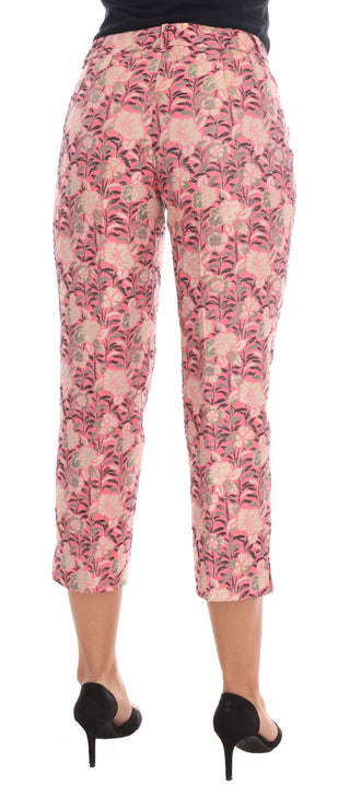 Pantalones capri de brocado floral rosa
