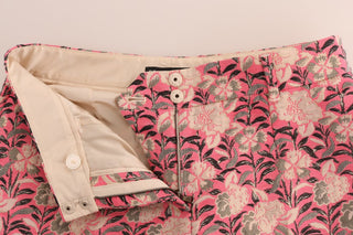 Pantalones capri de brocado floral rosa