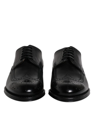 Schwarze Leder Derby Wingtip Herrenschuhe