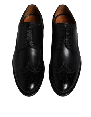 Schwarze Leder Derby Wingtip Herrenschuhe