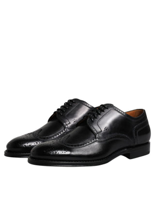 Schwarze Leder Derby Wingtip Herrenschuhe