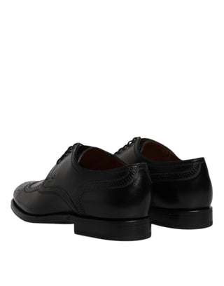 Schwarze Leder Derby Wingtip Herrenschuhe