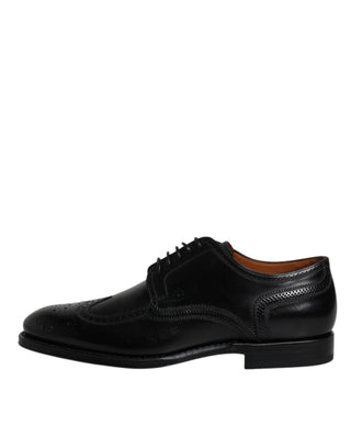 Schwarze Leder Derby Wingtip Herrenschuhe