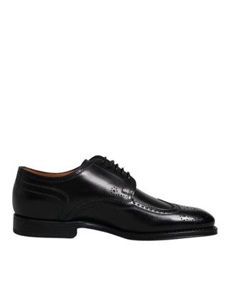 Schwarze Leder Derby Wingtip Herrenschuhe