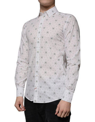 White Printed Cotton Slim Fit Men Dress Shirt