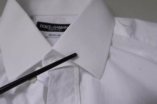 White Cotton Slim Fit Men GOLD Dress Shirt