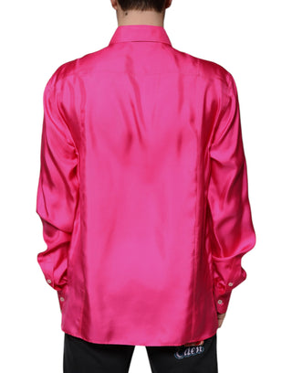 Pinkes Seiden-Herrenhemd mit Kragen und Knöpfen