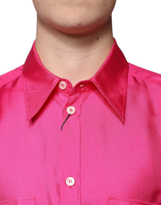 Pinkes Seiden-Herrenhemd mit Kragen und Knöpfen