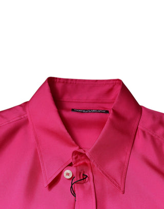 Pinkes Seiden-Herrenhemd mit Kragen und Knöpfen