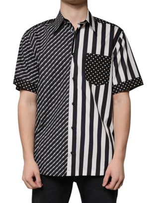 Schwarz-weiß gestreiftes Freizeit-Button-Down-Hemd