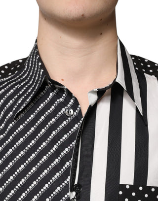 Schwarz-weiß gestreiftes Freizeit-Button-Down-Hemd