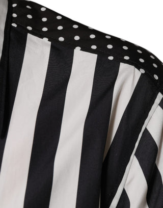 Schwarz-weiß gestreiftes Freizeit-Button-Down-Hemd