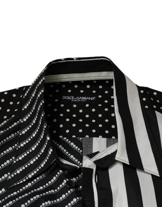 Schwarz-weiß gestreiftes Freizeit-Button-Down-Hemd