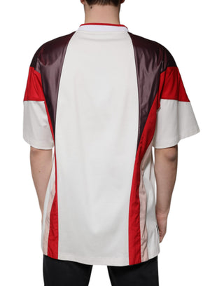 Camiseta de algodón multicolor con logo y cuello en V tipo jersey
