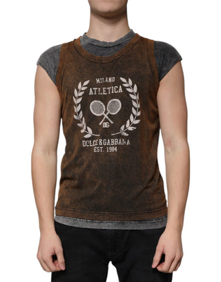 Braunes ärmelloses T-Shirt mit Rundhalsausschnitt aus Baumwolle