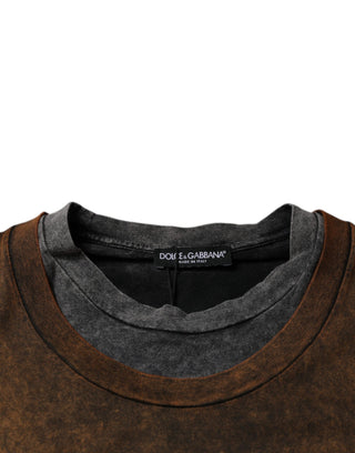 Braunes ärmelloses T-Shirt mit Rundhalsausschnitt aus Baumwolle
