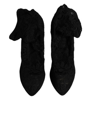 Botas hasta media pantorrilla con tacones de encaje elástico negro