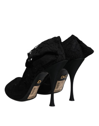 Botas hasta media pantorrilla con tacones de encaje elástico negro