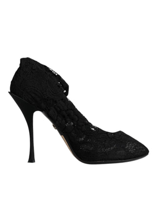 Botas hasta media pantorrilla con tacones de encaje elástico negro