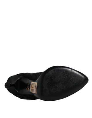 Botas hasta media pantorrilla con tacones de encaje elástico negro