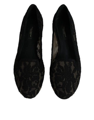 Schwarze spitzenbesetzte Taormina Slip-On-Ballerinas