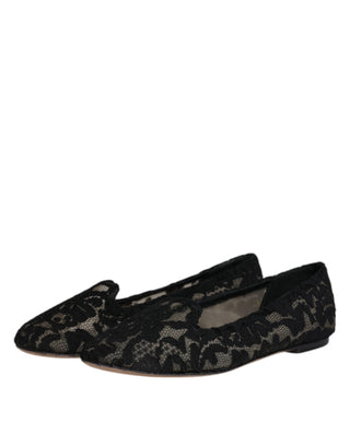 Schwarze spitzenbesetzte Taormina Slip-On-Ballerinas
