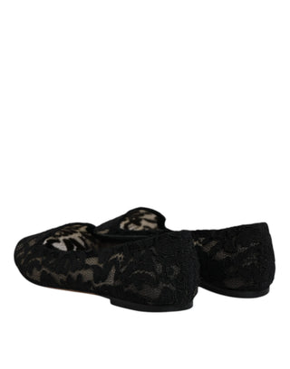 Schwarze spitzenbesetzte Taormina Slip-On-Ballerinas