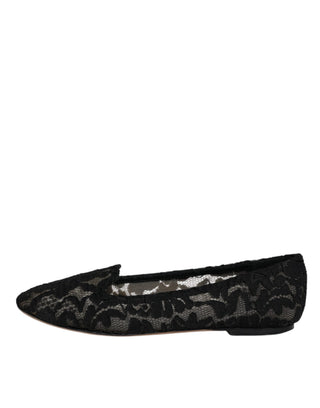 Schwarze spitzenbesetzte Taormina Slip-On-Ballerinas