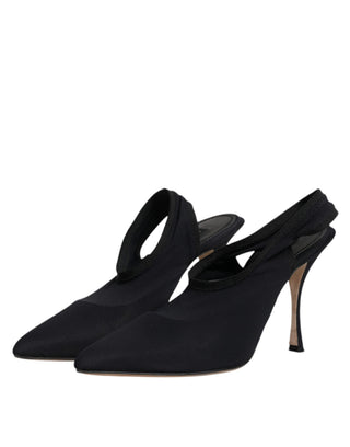 Zapatos negros de tacón de jersey elástico con tira trasera