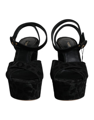 Black Leopard Platform Heels Sandals Shoes