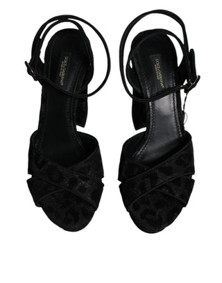 Black Leopard Platform Heels Sandals Shoes