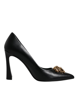 Schwarze Leder High-Heels Pumps mit Logo-Plakette