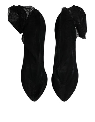 Schwarze Sockenstiefel aus Nylon-Stretch-Mesh