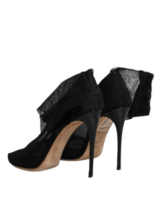 Schwarze Sockenstiefel aus Nylon-Stretch-Mesh