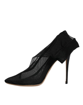 Schwarze Sockenstiefel aus Nylon-Stretch-Mesh