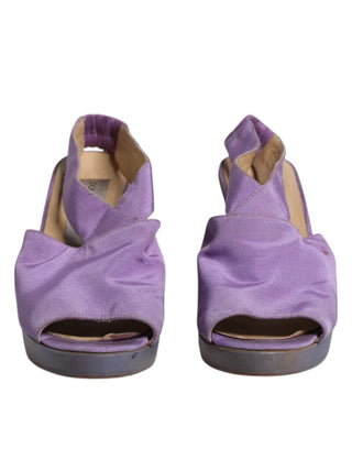 Sandalias de tacón con plataforma y tiras traseras moradas