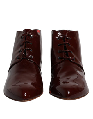 Botines de cuero granate con cordones