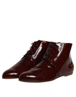 Botines de cuero granate con cordones