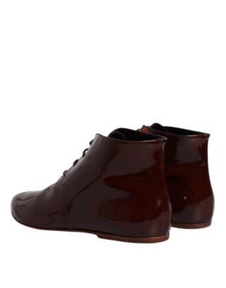 Botines de cuero granate con cordones