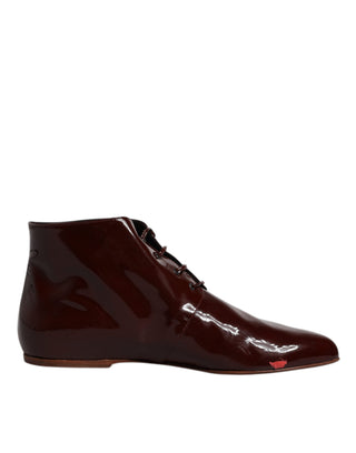 Botines de cuero granate con cordones