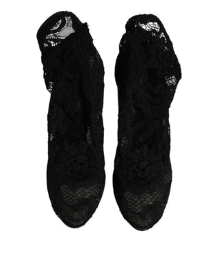 Schwarze Stretch-Stiefel aus Spitze, wadenhoch