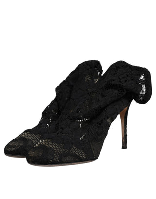 Schwarze Stretch-Stiefel aus Spitze, wadenhoch