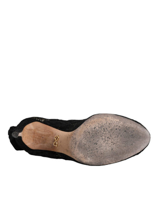 Schwarze Stretch-Stiefel aus Spitze, wadenhoch