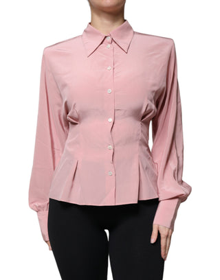Blusa rosa de algodón con mangas largas y cuello