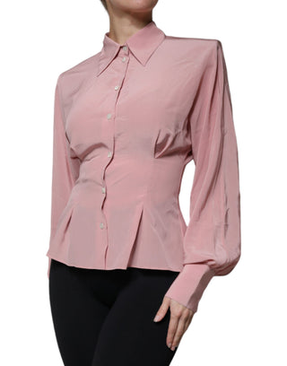 Blusa rosa de algodón con mangas largas y cuello