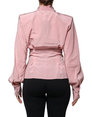Blusa rosa de algodón con mangas largas y cuello