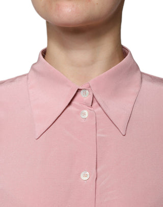 Blusa rosa de algodón con mangas largas y cuello