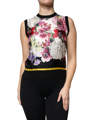 Blusa sin mangas multicolor de seda con estampado floral