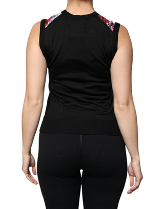 Blusa sin mangas multicolor de seda con estampado floral