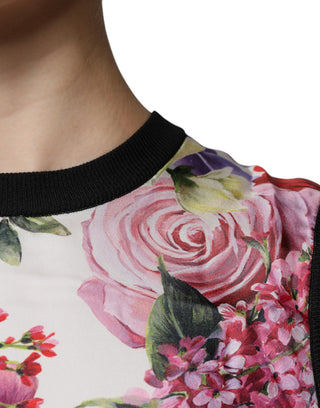 Blusa sin mangas multicolor de seda con estampado floral